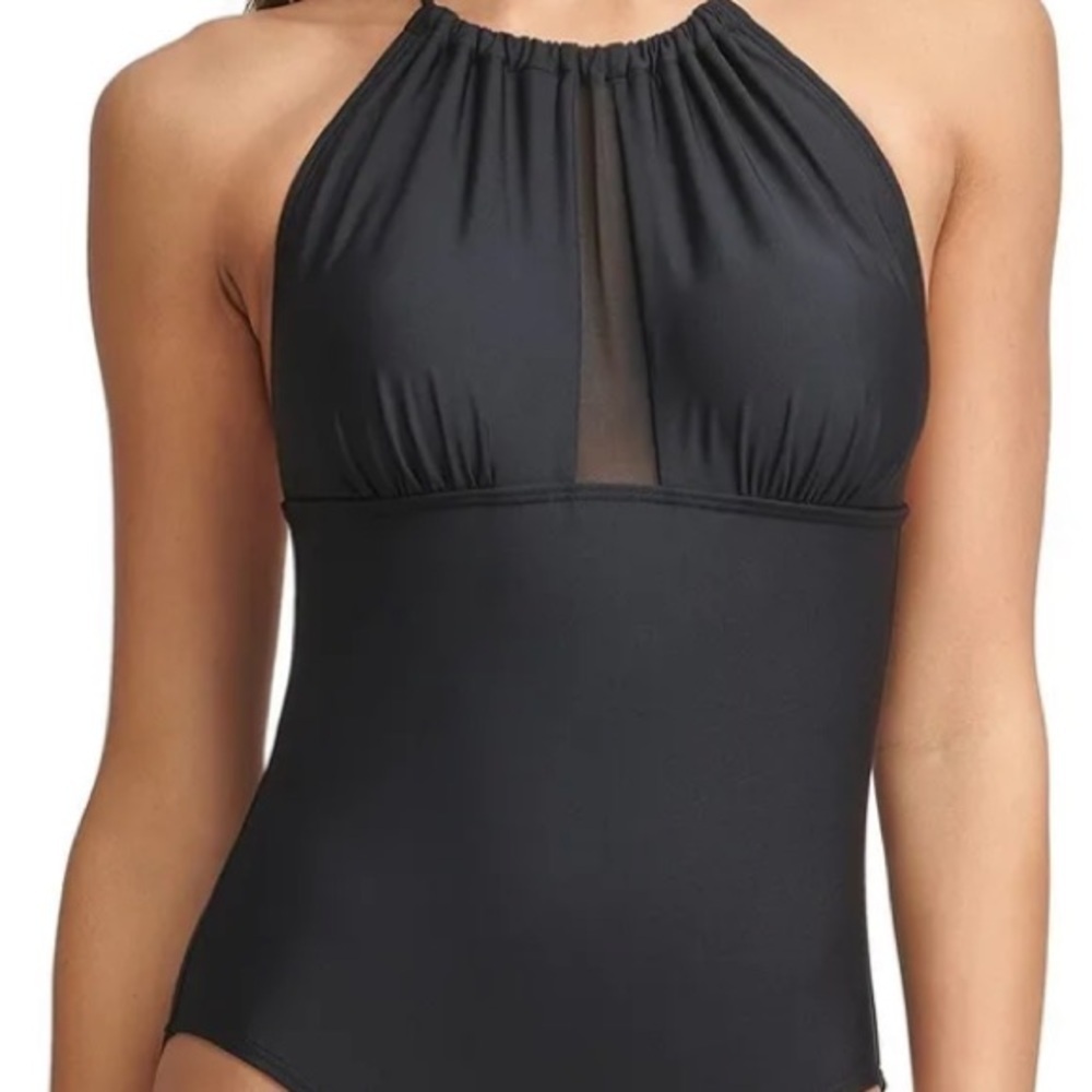 Calvin Klein BLACK Mesh-Inset Tummy Control One-Piece Swimsuit - Picture 4 of 13